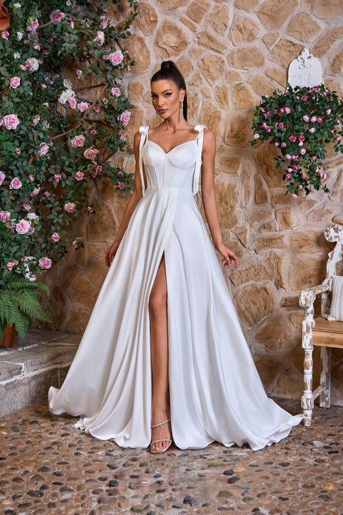 Elegant V-Neck A-Line Dress with Leg Slit