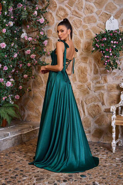 Elegant V-Neck A-Line Dress with Leg Slit