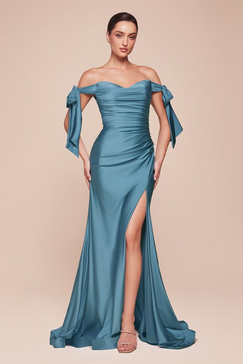 Off-the-Shoulder Fishtail Dress with Front Slit